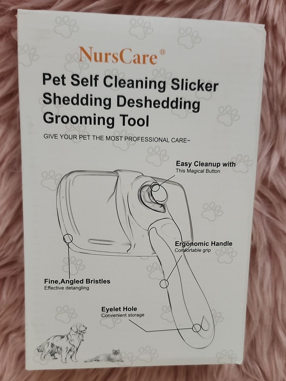 Brand New NURSCARE PET SELF-CLEANING SLICKER DESHEDDING GROOMING TOOL